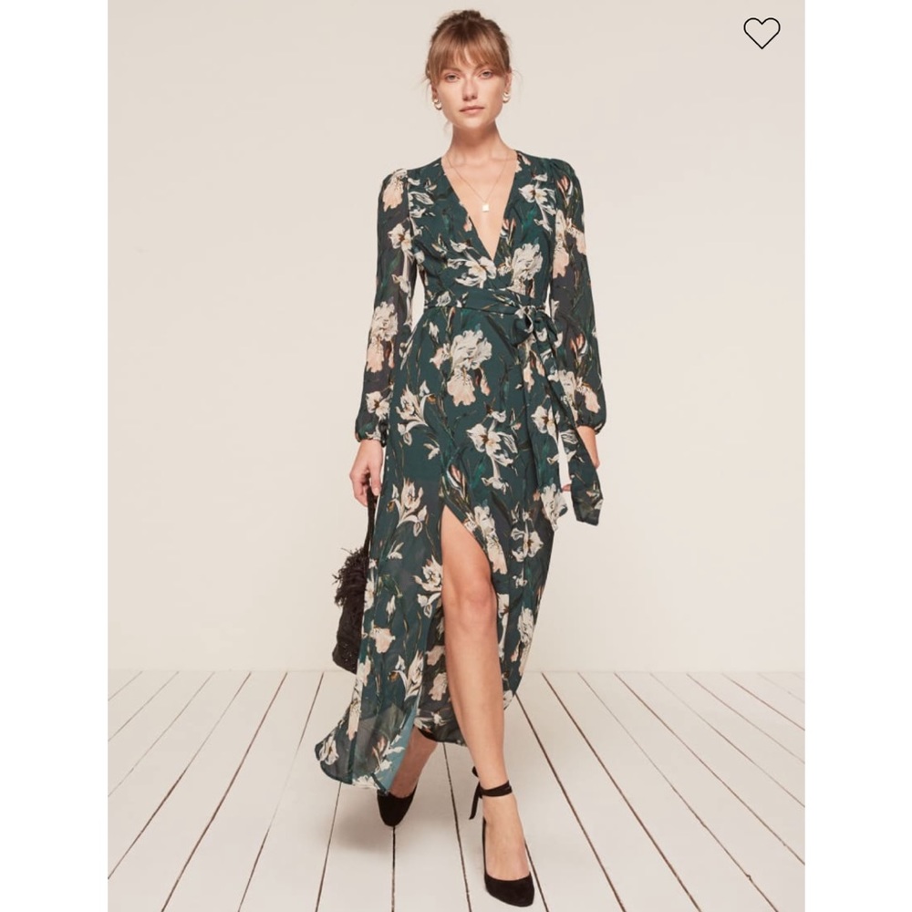 NEW Reformation Mayfair Dress Green Floral Size 4